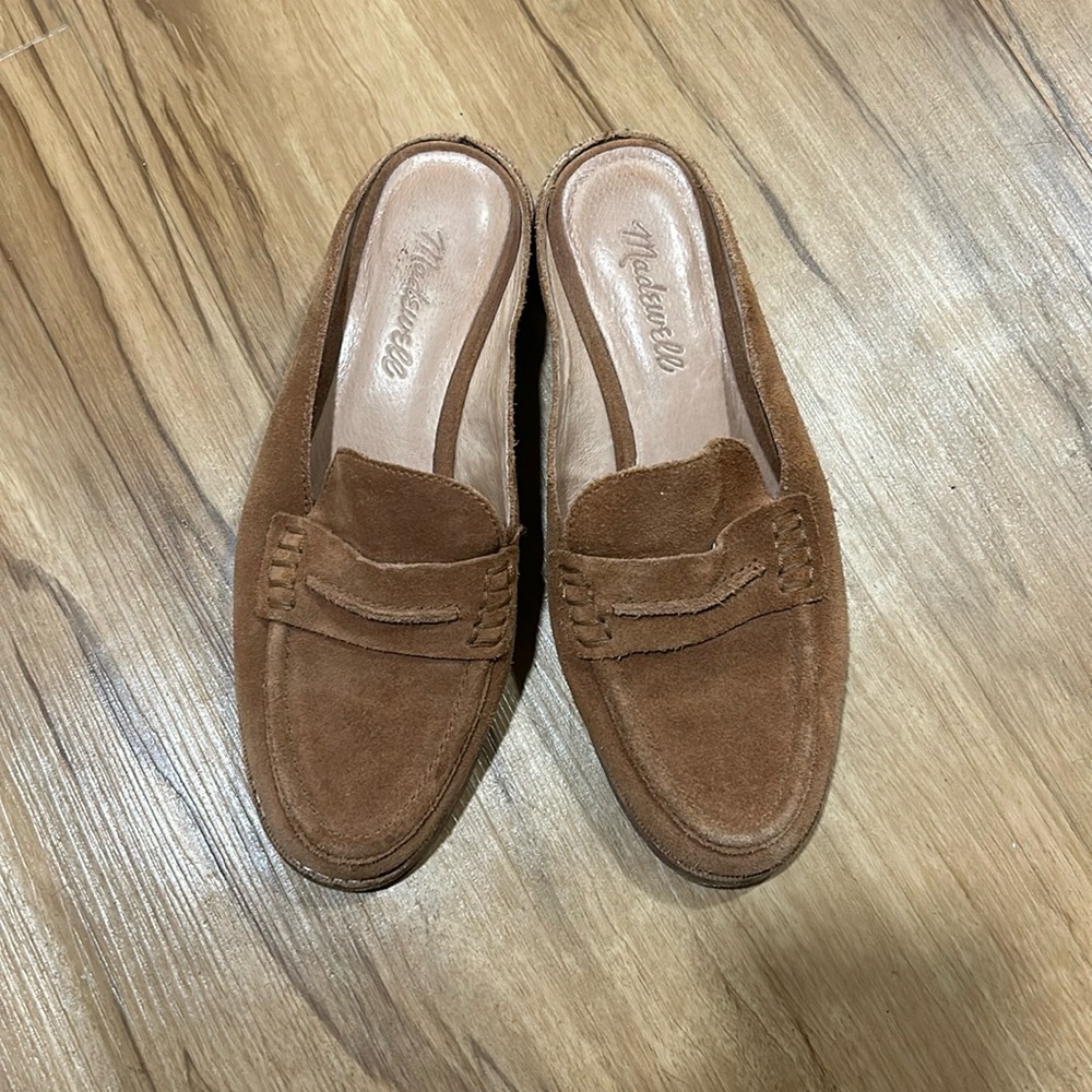 Madewell Womens 6.5 Elinor Loafer Mule Tan Suede Slip On Flats Shoes Used